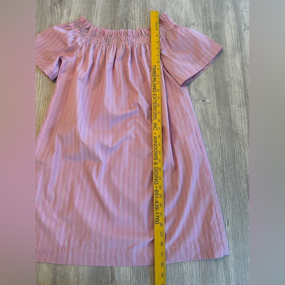 Vineyard Vines Striped Off the Shoulder Dress Medium Pink Shirred Coastal Resort - Picture 11 of 11